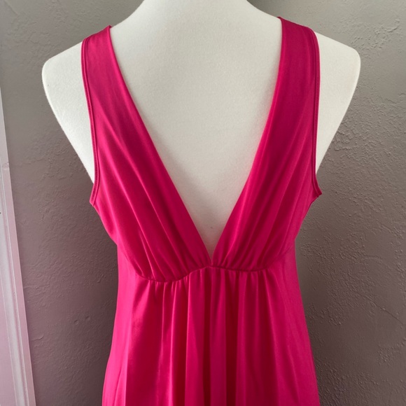 Vtg Pink Long Plunge V-Neck Empire Waist Flowy Elegant Luxurious Slip Dress Sz M - Picture 6 of 9